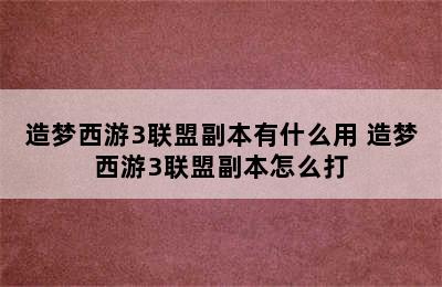 造梦西游3联盟副本有什么用 造梦西游3联盟副本怎么打